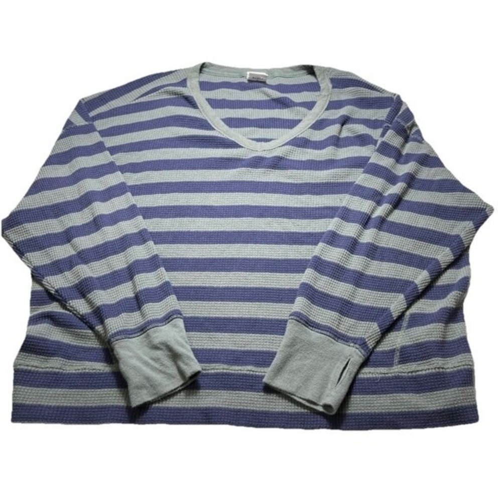 Offline By Aerie Womens XL Waffle Knit Navy Olive Striped Lounge Pullover